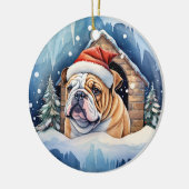 Schattigee winterkerst buldog keramisch ornament (Links)
