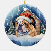 Schattigee winterkerst buldog keramisch ornament (Achterkant)