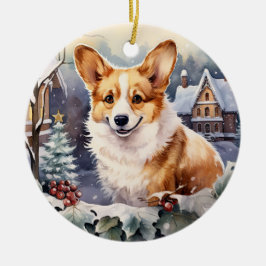 Schattigee winterkerst corgi keramisch ornament