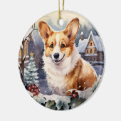 Schattigee winterkerst corgi keramisch ornament (Links)