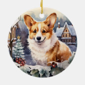 Schattigee winterkerst corgi keramisch ornament (Achterkant)