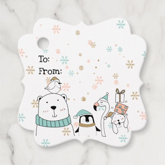 Schattigee winterkerstdieren bedankjes labels (Voorkant)