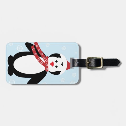Schattigee winterkerstpinguïn bagagelabel (Voorkant horizontaal)