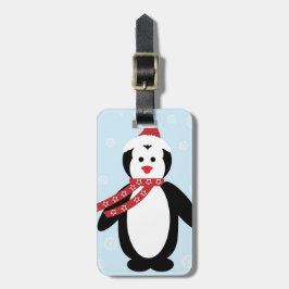 Schattigee winterkerstpinguïn bagagelabel