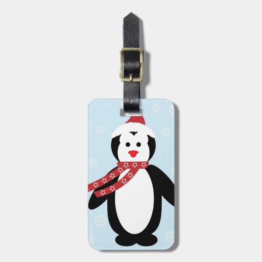Schattigee winterkerstpinguïn bagagelabel (Voorkant verticaal)