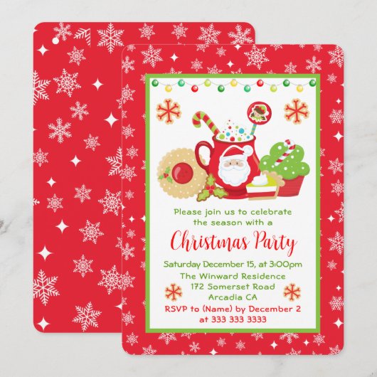 Schattigee winterkoekjes en cacao kerstfeest kaart (Voorkant / Achterkant)