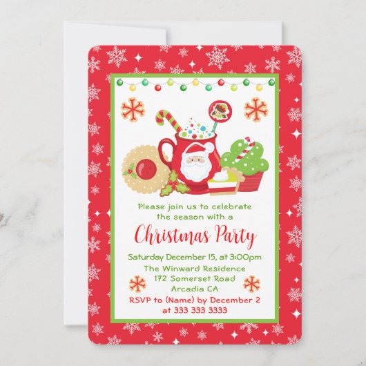 Schattigee winterkoekjes en cacao kerstfeest kaart (Voorkant)