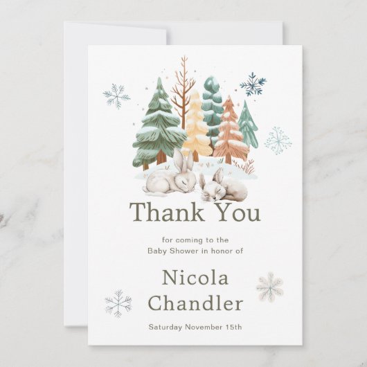 Schattigee winterkonijnen Baby shower Bedankkaart (Voorkant)