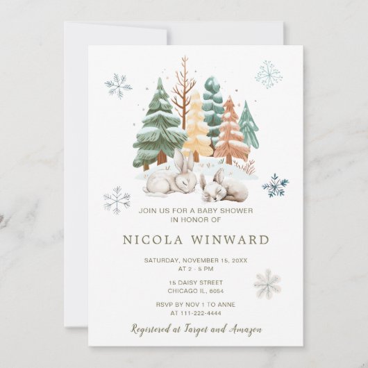 Schattigee winterkonijnen Baby shower Kaart (Voorkant)