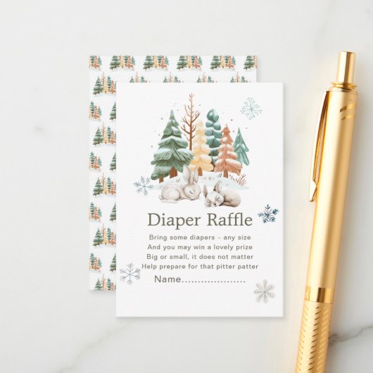 Schattigee winterkonijnen Baby shower luierkrabbel Informatiekaartje (Voorkant / Achterkant in situ)