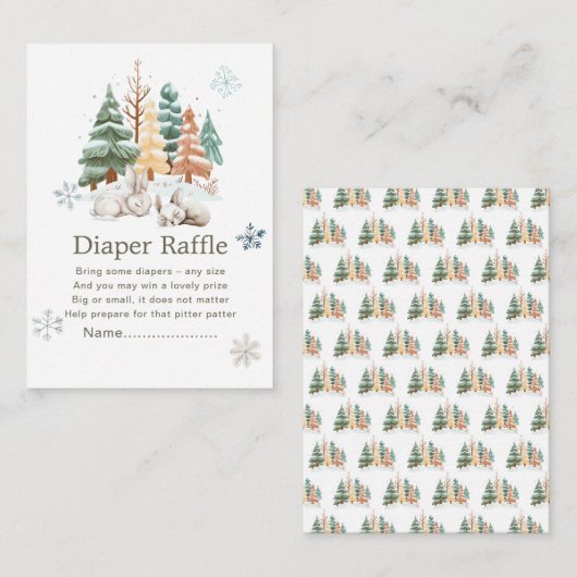 Schattigee winterkonijnen Baby shower luierkrabbel Informatiekaartje (Voorkant / Achterkant)