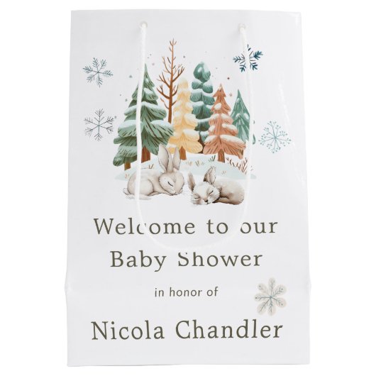 Schattigee winterkonijnen Baby shower Medium Cadeauzakje (Achterkant)