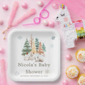 Schattigee winterkonijnen Baby shower Papieren Bordje (Feest)