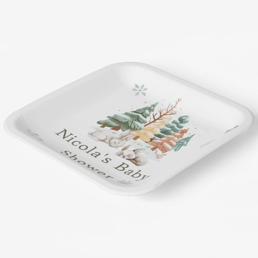 Schattigee winterkonijnen Baby shower Papieren Bordje (Gebogen)