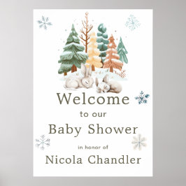 Schattigee winterkonijnen Baby shower Poster