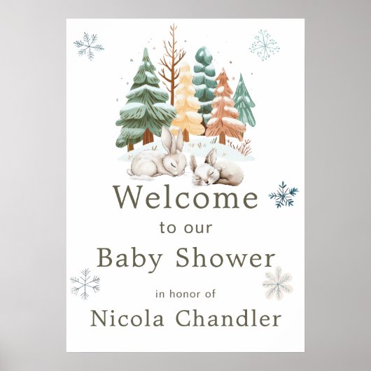 Schattigee winterkonijnen Baby shower Poster (Voorkant)