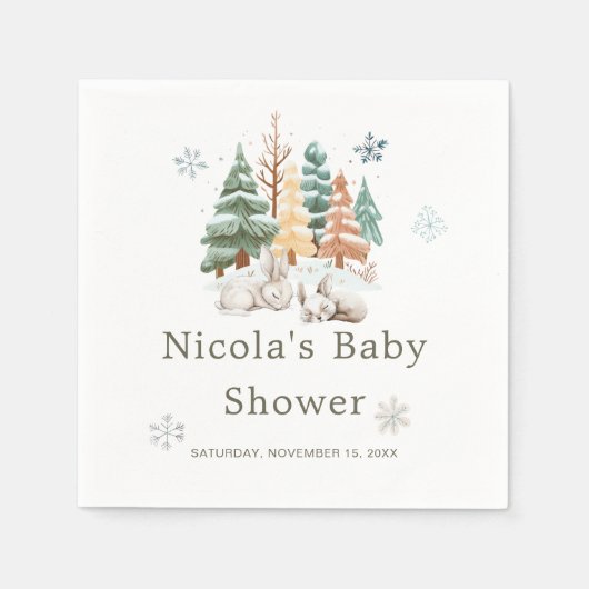 Schattigee winterkonijnen Baby shower Servet (Voorkant)