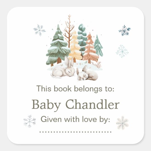 Schattigee winterkonijnen Baby shower Vierkante Sticker (Voorkant)