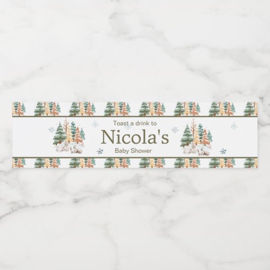 Schattigee winterkonijnen Baby shower Waterfles Etiket (Enkel label)
