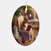 Schattigee wintermuis die een boek leest metalen ornament (Voorkant Rechts)