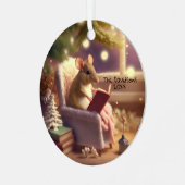 Schattigee wintermuis die een boek leest metalen ornament (Voorkant links)