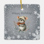 Schattigee wintermuis met bessen keramisch ornament (Voorkant)