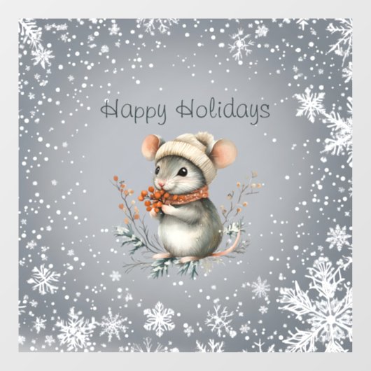 Schattigee wintermuis met bessen raamsticker (Vel)