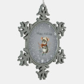 Schattigee wintermuis met bessen tin sneeuwvlok ornament (Links)