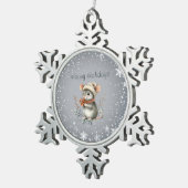 Schattigee wintermuis met bessen tin sneeuwvlok ornament (Rechts)