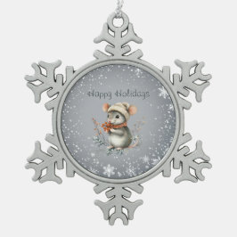 Schattigee wintermuis met bessen tin sneeuwvlok ornament