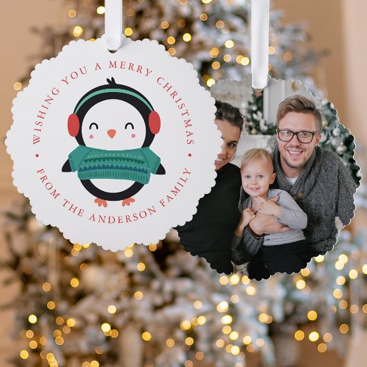 Schattigee winterpinguïn fotovakantie ornament kaart