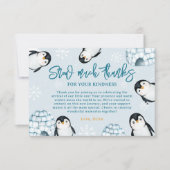 Schattigee winterpinguïn igloos baby shower bedankkaart (Voorkant)