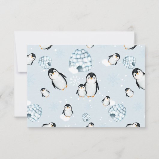 Schattigee winterpinguïn igloos baby shower bedankkaart (Achterkant)