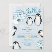 Schattigee winterpinguïn igloos baby shower kaart (Voorkant)