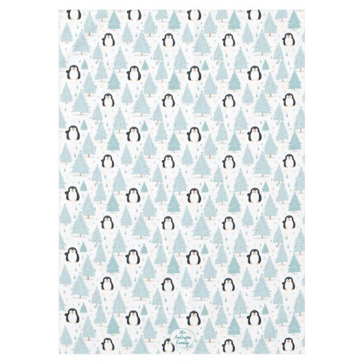 Schattigee winterpinguïn kerstblauw tafelkleed (Voorkant)