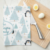 Schattigee winterpinguïn kerstblauw theedoek (Quarter Fold)