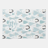 Schattigee winterpinguïn kerstblauw theedoek (Horizontaal)