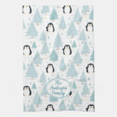 Schattigee winterpinguïn kerstblauw theedoek (Verticaal)