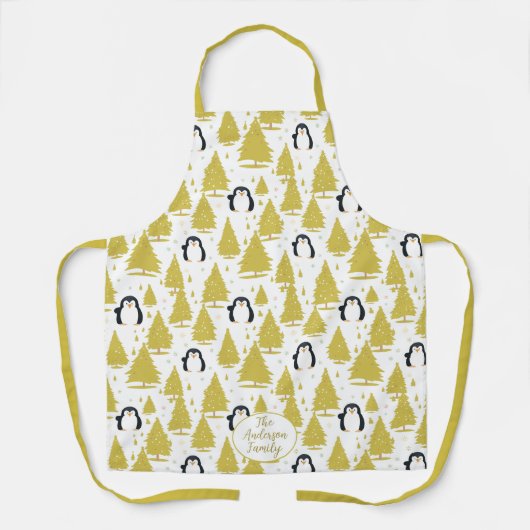 Schattigee winterpinguïn kerstgoud schort (Voorkant)