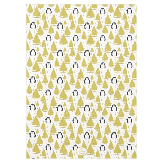 Schattigee winterpinguïn kerstgoud tafelkleed (Voorkant)