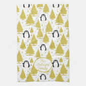 Schattigee winterpinguïn kerstgoud theedoek (Verticaal)