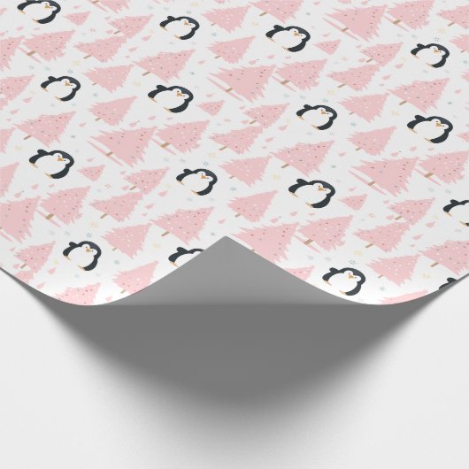 Schattigee Winterpinguïn Roze Kerstmis Cadeaupapier (Hoek)