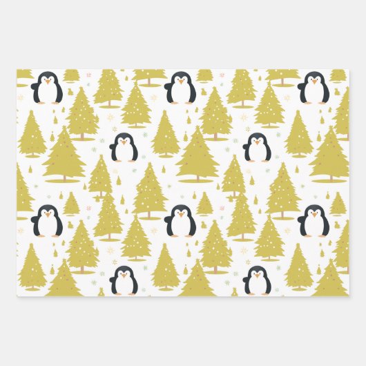 Schattigee Winterpinguïn Roze Kerstmis Inpakpapier Vel (Voorkant 3)