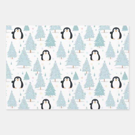 Schattigee Winterpinguïn Roze Kerstmis Inpakpapier Vel (Voorkant 2)