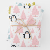 Schattigee Winterpinguïn Roze Kerstmis Inpakpapier Vel (In situ)