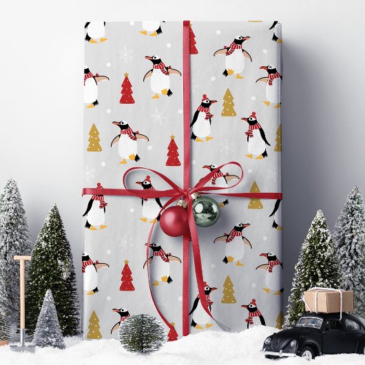 Schattigee winterpinguïnkerst cadeaupapier
