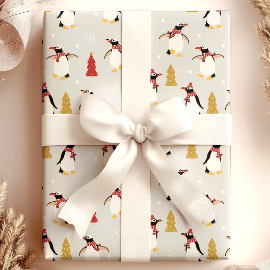 Schattigee winterpinguïnkerst cadeaupapier
