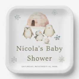 Schattigee winterpinguïns Baby shower Papieren Bordje