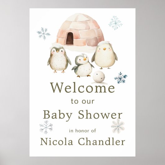 Schattigee winterpinguïns Baby shower Poster (Voorkant)