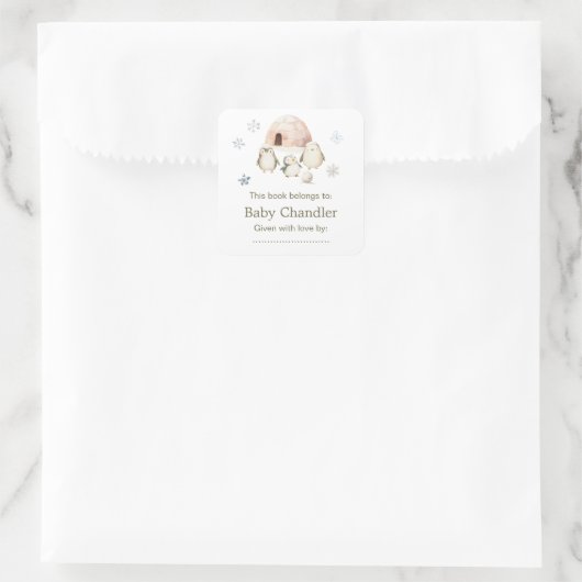 Schattigee winterpinguïns Baby shower Vierkante Sticker (Tas)